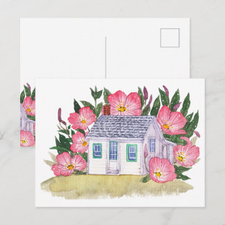 Cartão Postal de Casa de Praia e Flor Silvestre Ro