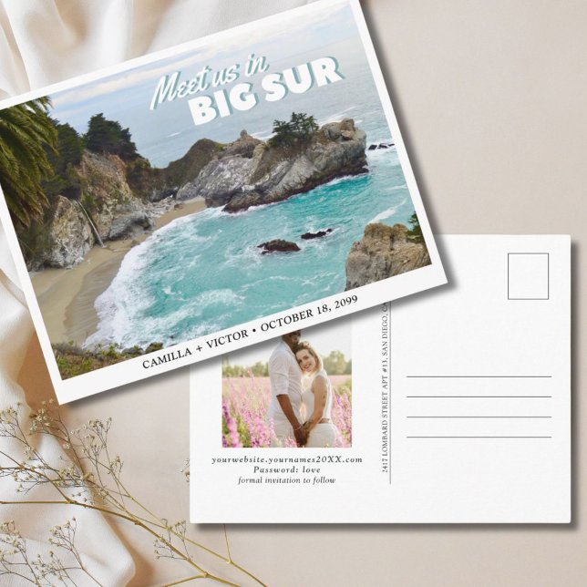 Cartão postal de casamento Big Sur McWay Save the  (Big Sur Wedding Save the Date Postcard
)