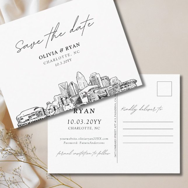 Cartão postal de casamento Charlotte Save the Date (Boston Save the Date Postcard Wedding
)