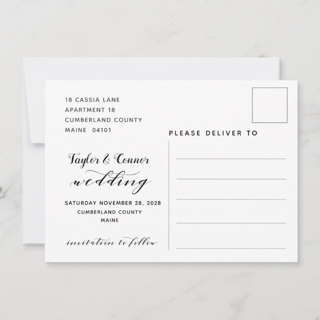 Cartão postal de casamento com caligrafia rústica  (Verso)