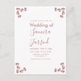 Cartão postal de casamento com motivo floral moder