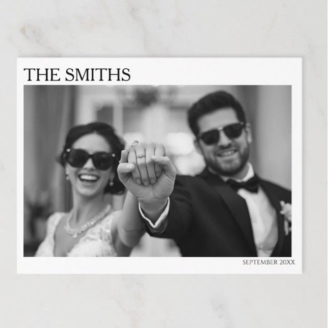 Cartão Postal de Casamento Elegante Editorial (Wedding Photo Engagement Elopement Cards)