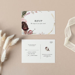 Cartão postal de Casamento Floral de Boho Burgund