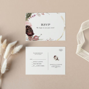 Cartão postal de Casamento Floral de Boho Burgundy