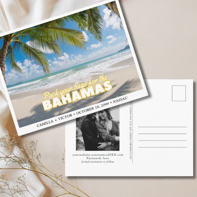 Cartão postal de casamento nas Bahamas para salvar (Bahamas Wedding Island Save the Date Postcard
)