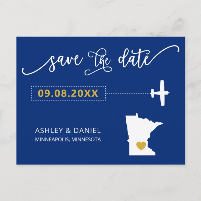 Cartão postal de casamento Navy Minnesota Save the (Frente)