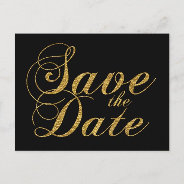 Cartão postal de casamento preto SAVE THE DATE com (Frente)