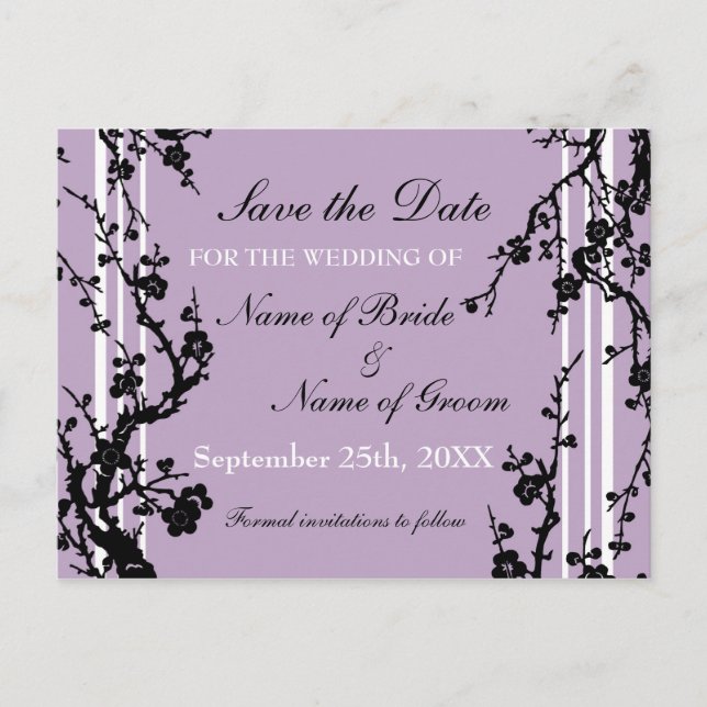Cartão postal de casamento 'Purple Floral Save the (Frente)