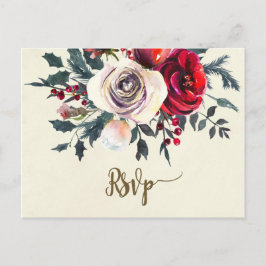 cartão postal de casamento rsvp de inverno floral