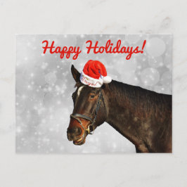 Cartão postal de cavalo com um chapéu de Natal
