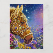 Cartão postal de cavalo de fantasia com pedras pre
