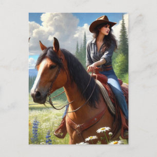 Cartão Postal de Cavalo de Montaria de Cowgirl Oci