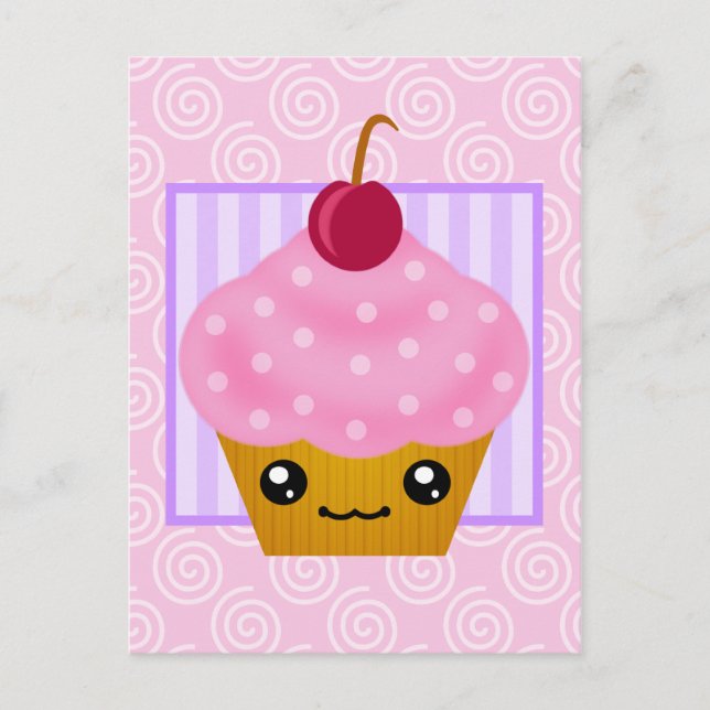 Cartão postal de Cherry do Cupcake Kawaii (Frente)