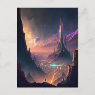 Cartão Postal de Cidade Futurista de Ficção Cientí