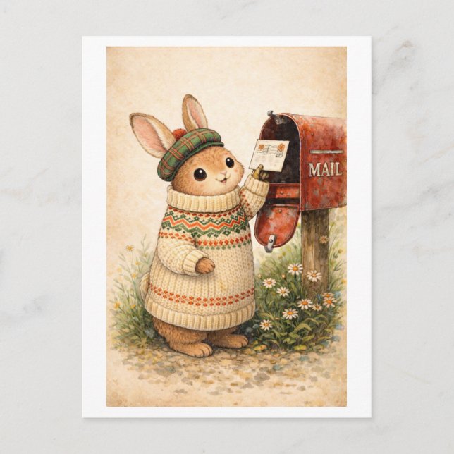 Cartão Postal de Coelho em Estilo Retrô (Frente)