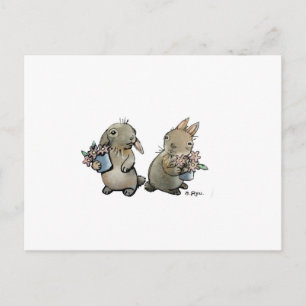 Cartão postal de Coelhos com Flores