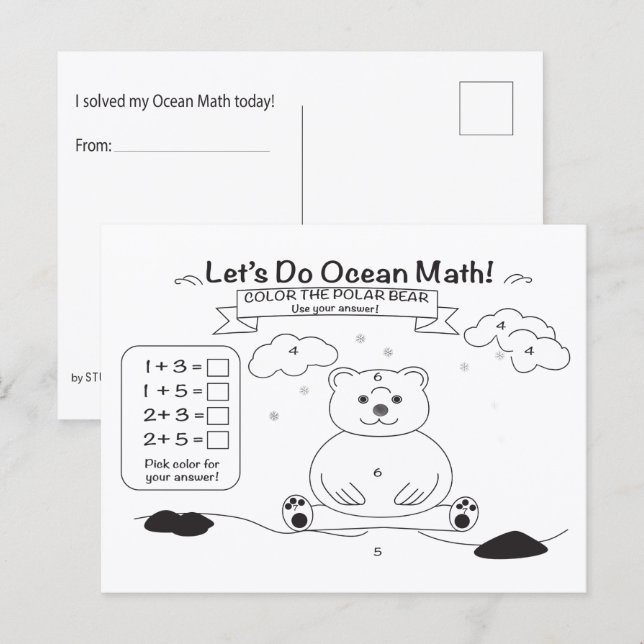 Cartão Postal de Colorir Matemática do Oceano (Frente/Verso)