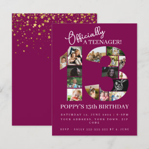 Cartão Postal De Convite 13 oficialmente uma colagem de fotos de adolescent