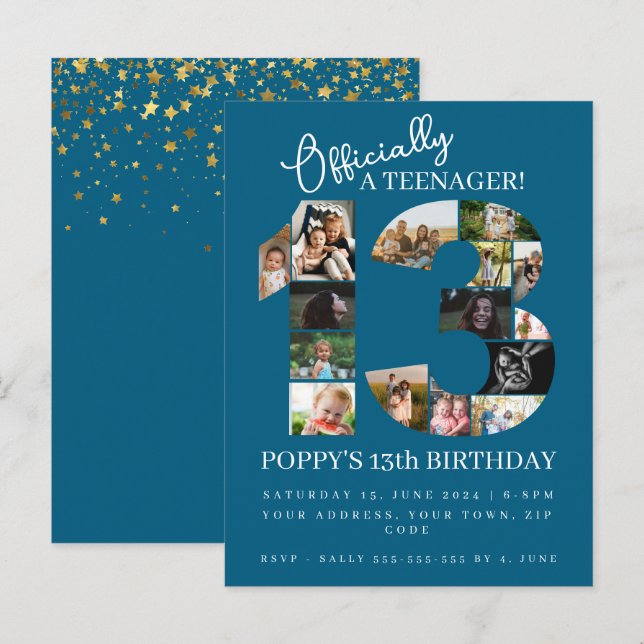 Cartão Postal De Convite 13 oficialmente uma colagem de fotos de adolescent (Frente/Verso)
