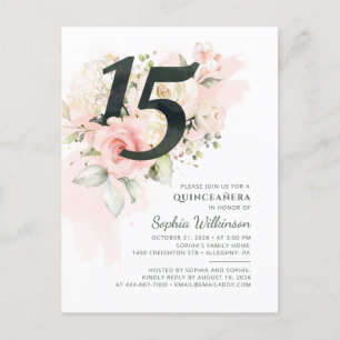 Cartão Postal De Convite 15 Birthday Quinceanera Russo Floral Moderno