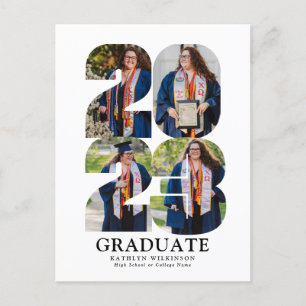Cartão Postal De Convite 2023 Modern Bold Script Trendy 4 Photo Graduation