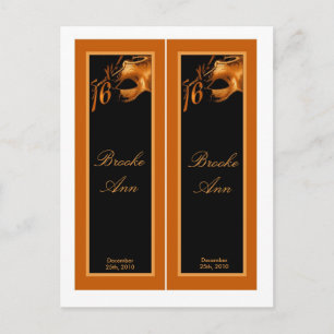 Cartão Postal De Convite 2 Book Marks Sweet 16 Orange Black Party