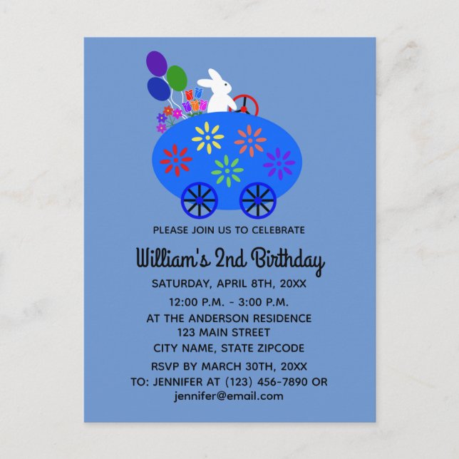 Cartão postal de convite #2 Coelho de aniversário  (Frente)