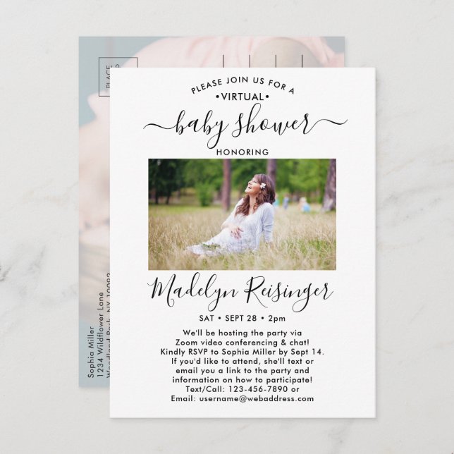 Cartão Postal De Convite 2 Fotografias de Chá de fraldas Virtual por Script (Frente/Verso)