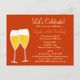 CARTÃO POSTAL DE CONVITE 311-CHAMPAGNE CELEBRATION ORANGE