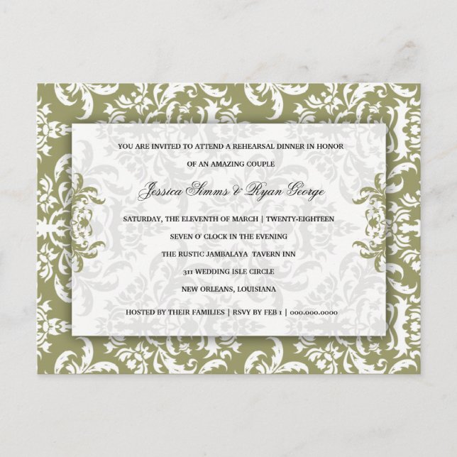 Cartão Postal De Convite 311 Emmy Damask Moss (Frente)