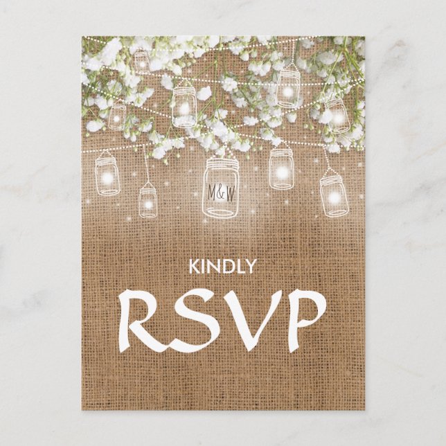 Cartão Postal De Convite 3 Entree Choice RSVP Bebê Breath Rustic Burlap (Frente)