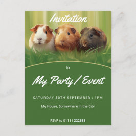 Cartão Postal De Convite 3 Suínos guineenses na grama