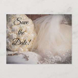 Cartão Postal De Convite 5882-Buquê c/anéis, Cruz, Véu