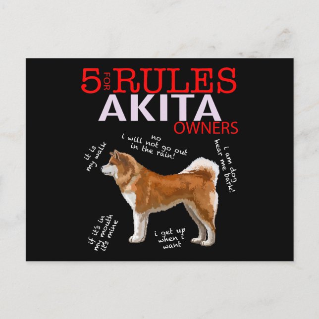 Cartão Postal De Convite 5 Rules for Akita Owners tee (Frente)