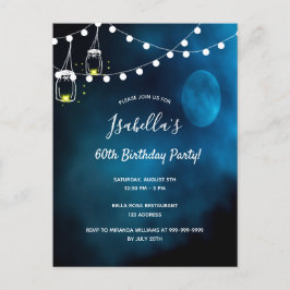 Cartão Postal De Convite 60ª cordas de luz azul-Festa de aniversário