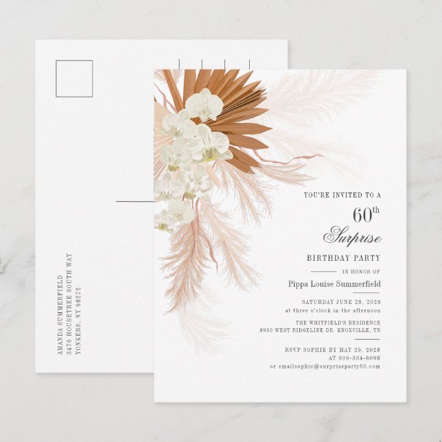 Cartão Postal De Convite 60ª Festa de aniversário do Deserto Terracotta Pam (Frente/Verso)