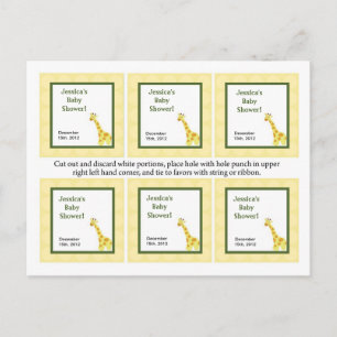 Cartão Postal De Convite 6 Favor Etiquetas Selva Bebês Girafa
