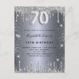 Cartão Postal De Convite 70 de aniversário de cinzas de metal prateado