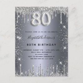 Cartão Postal De Convite 80 de aniversário de cinzas de metal prateado