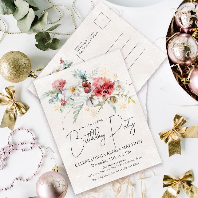 Cartão Postal De Convite 80 de Flores de Aquarela Inverno (Need a matching welcome sign. Napkins or paper plates. Something else? Message me!)