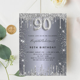 Cartão Postal De Convite 90 de aniversário de cinzas de metal prateado