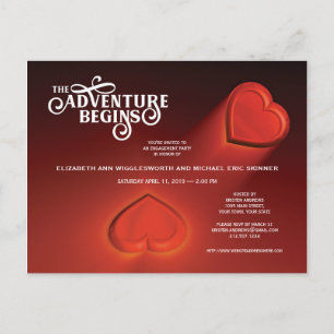 Cartão Postal De Convite A aventura começa, cartão do vermelho de dois