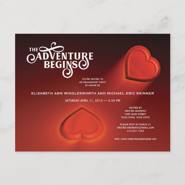 Cartão Postal De Convite A Aventura Começa, Dois Cartazes Vermelhos (Frente)