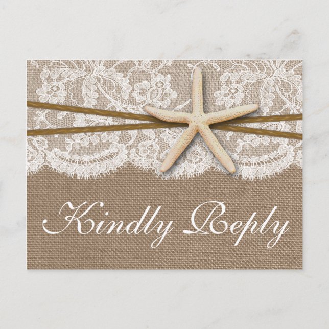Cartão Postal De Convite A Coleção de Casamento Estrela do Mar Rústica - RS (Frente)