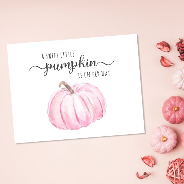 Cartão Postal De Convite Abóbora Cor-de-Água Rosa Chá (Celebrate the upcoming arrival of your autumn baby girl with a pumpkin-themed baby shower)