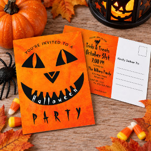 Cartão Postal De Convite Abóbora Laranja Jack O' Lantern Festa de Halloween