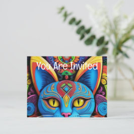 Cartão Postal De Convite Abstrato Cat com olhos amarelos