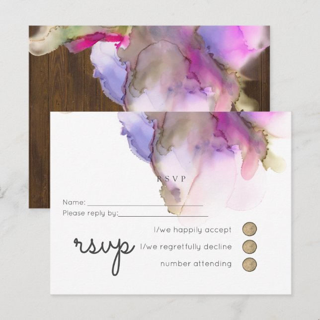 Cartão Postal De Convite Abstrato de Orçamento Casamento Roxo-Arco-Íris (Frente/Verso)