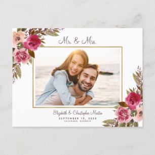 Cartão Postal De Convite Acabaram de Casar Fotografia de Fuga Romântica Flo
