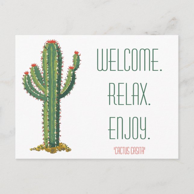 Cartão Postal De Convite Airbnb Welcome Basket Card Personalized Cactus (Frente)